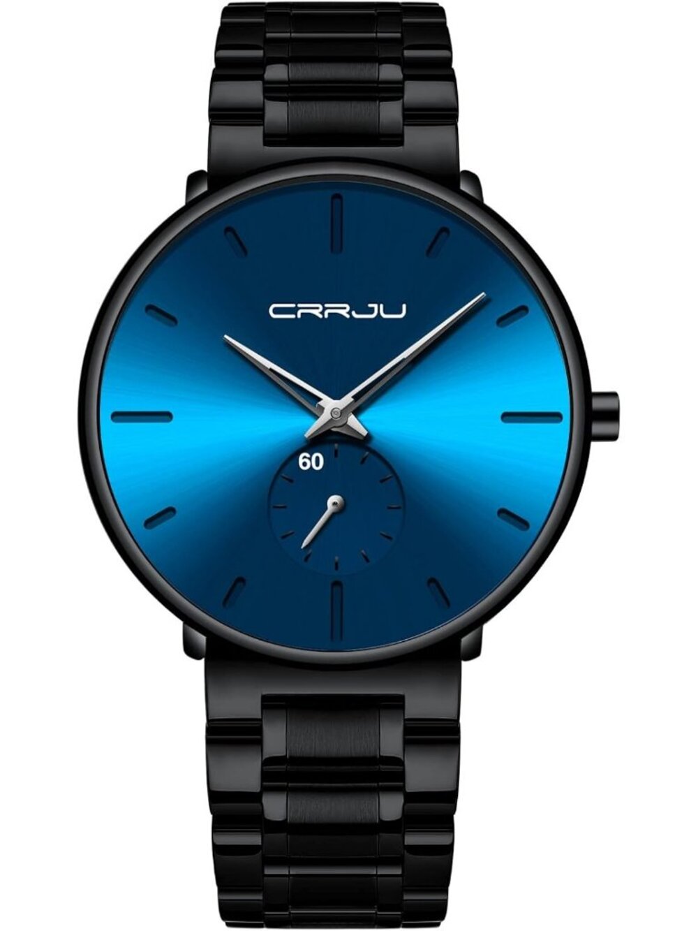 Unisex Black Blue Ultra-Thin Minimalist Waterproof Stainless Steel Band Watch